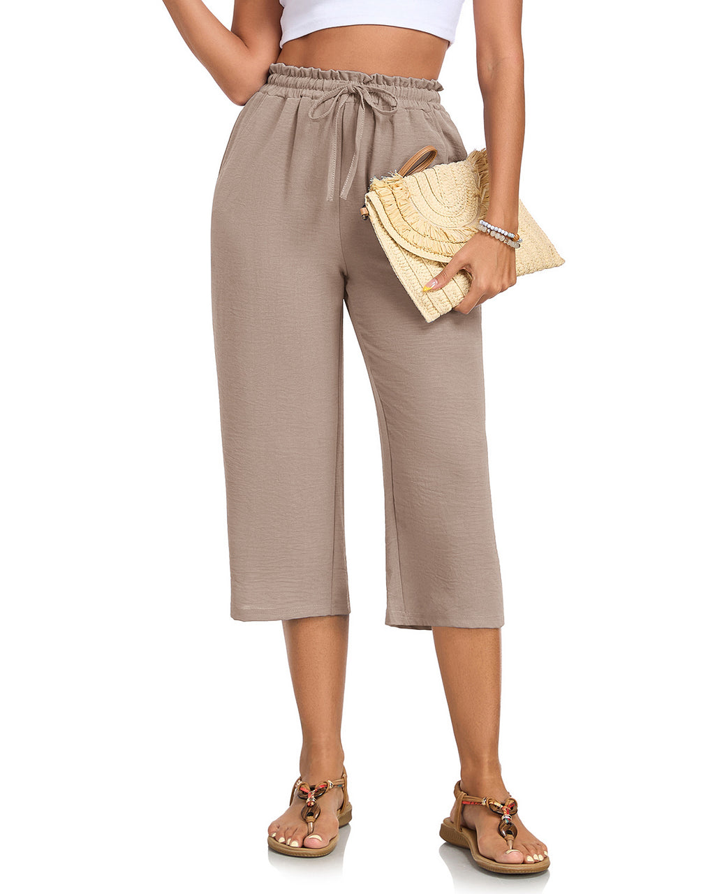 Women's Versatile Solid-Color Cropped Straight-Leg Pants