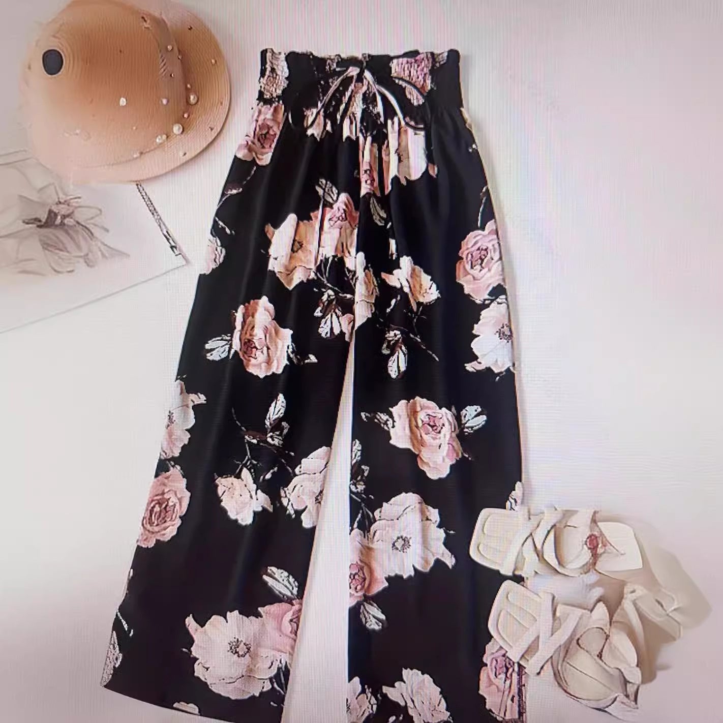 Amazon Fashion Sheer, Textured Fabric, Loose & Comfortable Wide-Leg Pants High-Waisted, Relaxed Fit That Flatters And Covers Up Versatile Casual Style