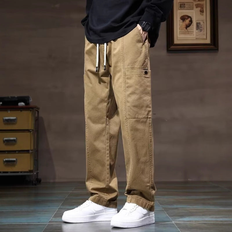 Mens Trendy Slim-fit American-style High-street Loose Straight-leg Wide-leg Pants