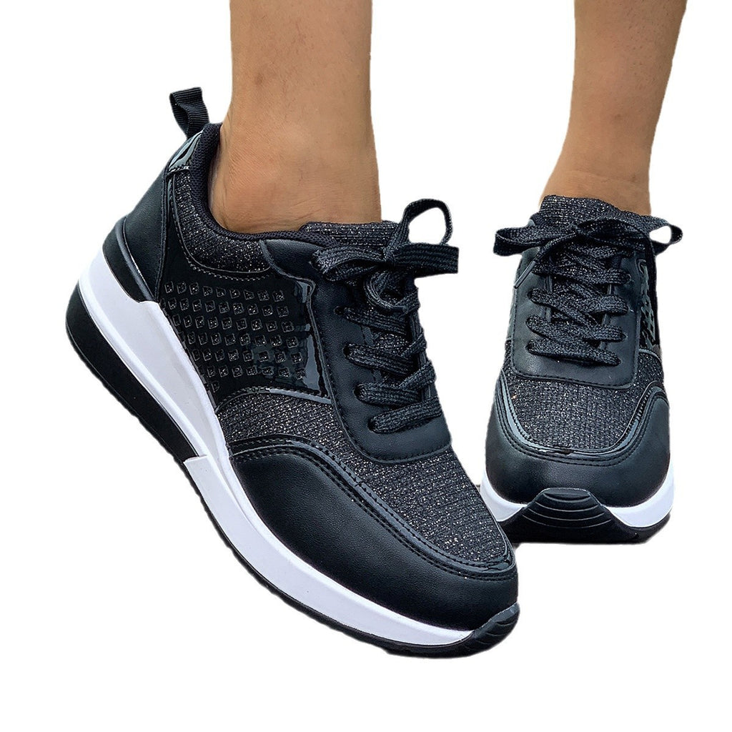 Sequin Round-Toe Lace-Up SpringAutumn Casual Sneakers