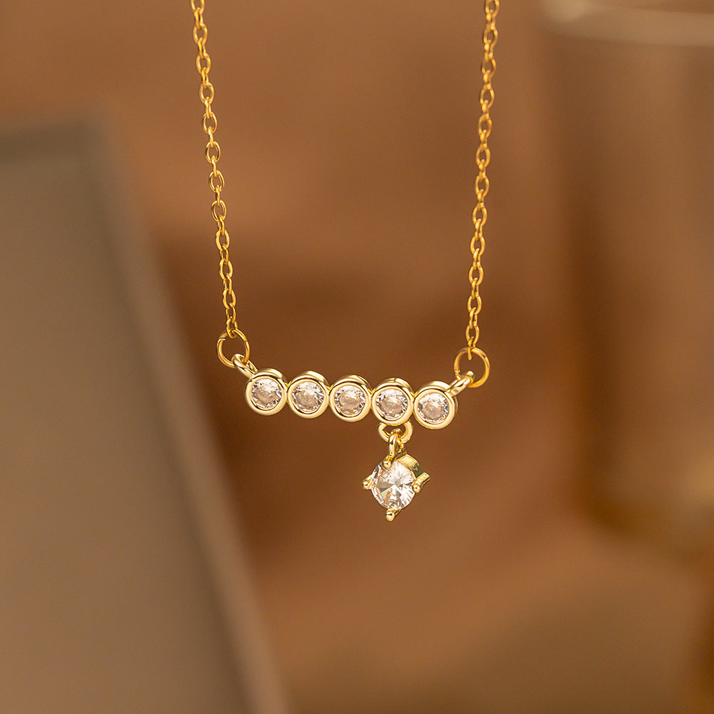 Fashionable Minimalist Internet-celebrity-style Versatile Single-diamond Pendant Necklace