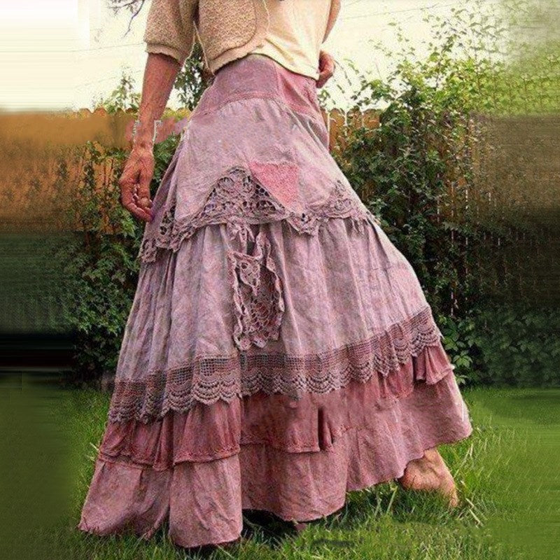 Women's Dresses Stitching Lace And Big Hem Cake Skirt