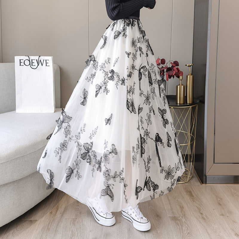 Mid-length A-line gauze skirt