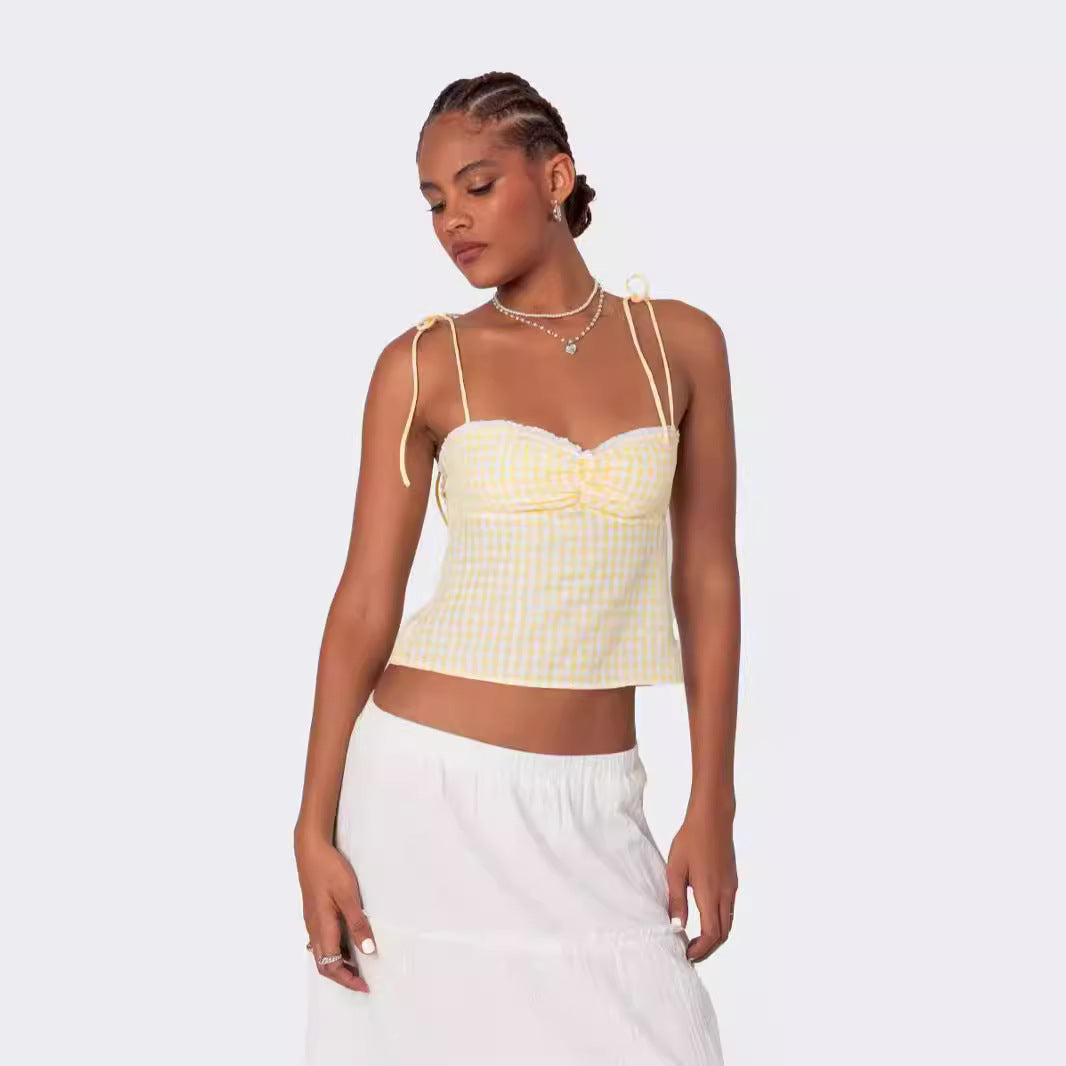 Sexy Lace-up Backless Top With Trim For Women