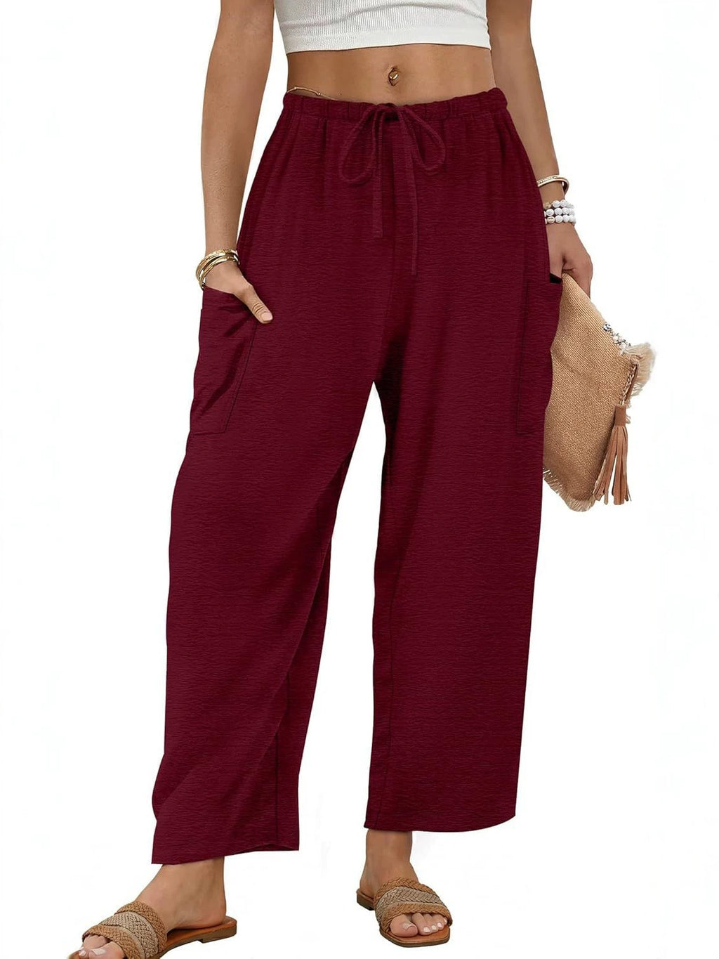 Women's Linen Pants With Belt And Pockets