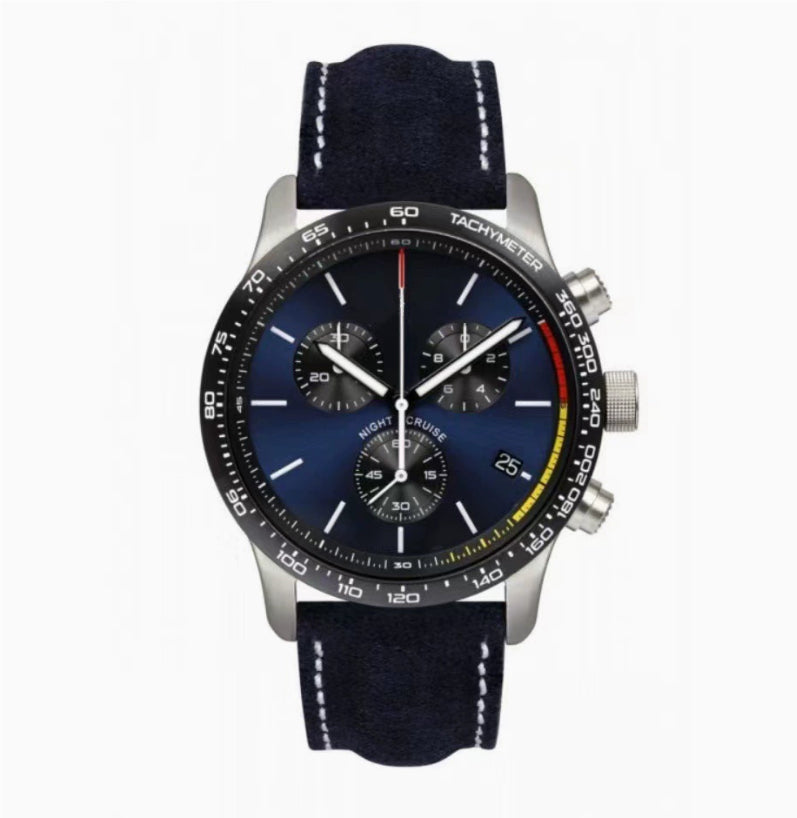 Mens Fashion Calendar Leather-Strap Quartz Watch