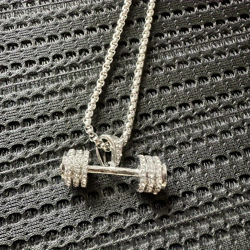 Euro-American Full-Crystal Hip-Hop Pendant Dumbbell Necklace Statement Jewelry