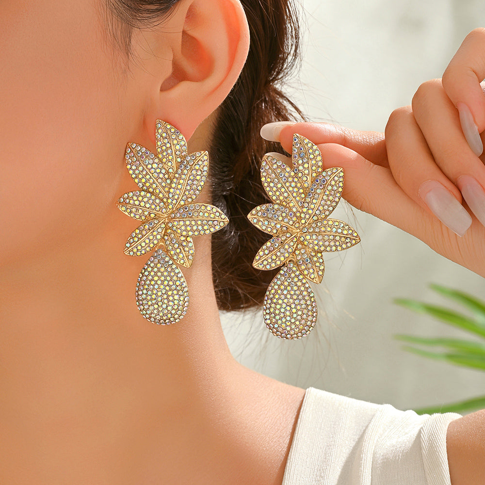Rhinestone Floral Teardrop Dangle Earrings For Women Wedding Evening Party Prom Formal Luxury Statement Jewelry