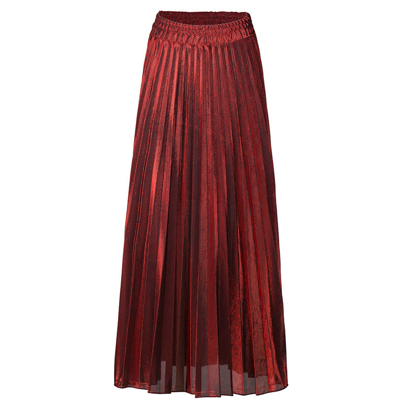 Women's Solid Color High Waist Large Pleated Skirt