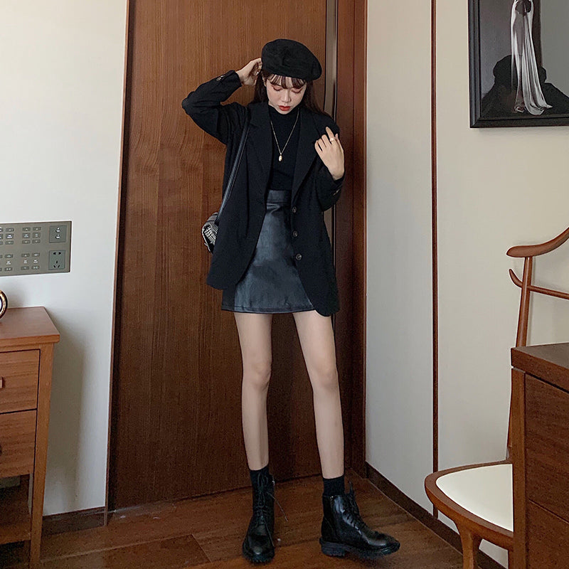 A-line Slim Bag Hip Slit Short Skirt Women