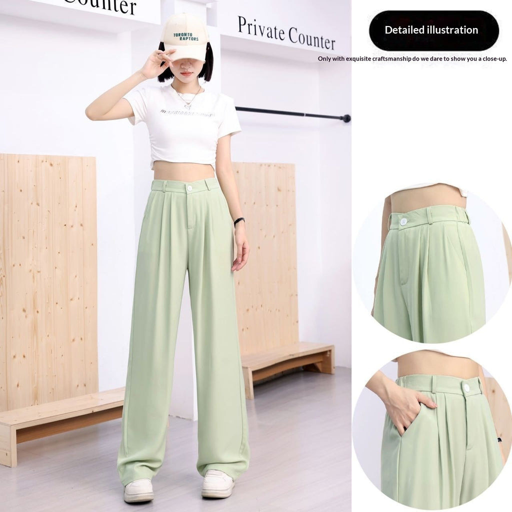 Women's Lightweight High-waisted Loose-fit Ice-silk Wide-leg Pants