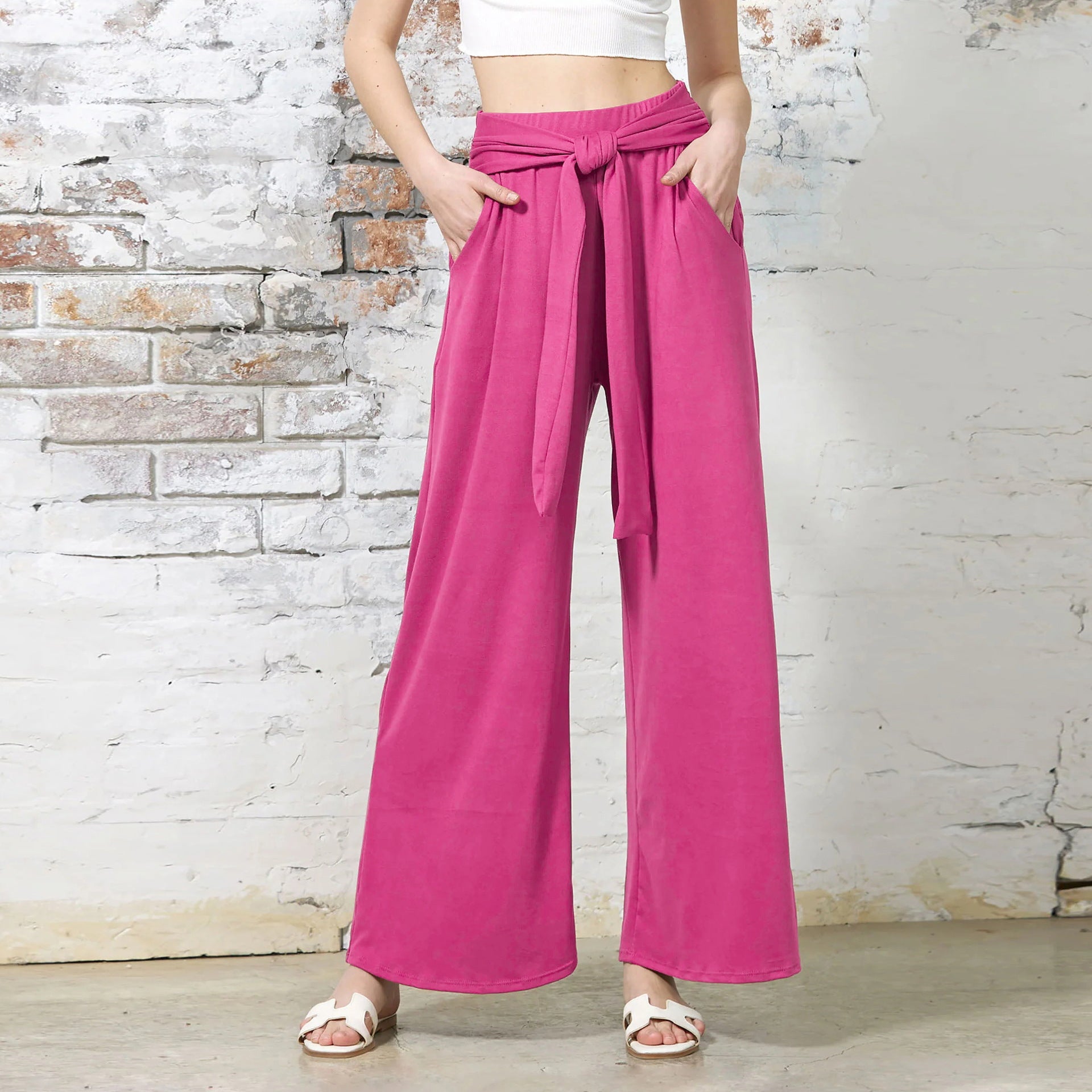 Women's Draped Lace-Up Wide Leg Pants  Soft Comfortable Casual Yoga Trousers For Autumn Winter