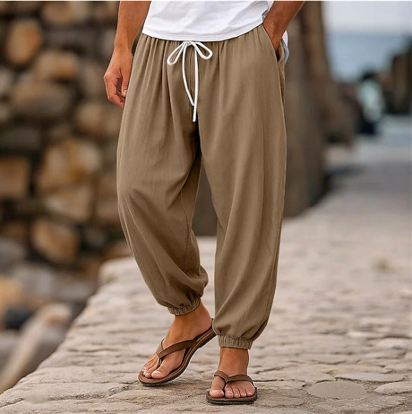 Mens Casual Loose-fitting Solid-color Beach Shorts