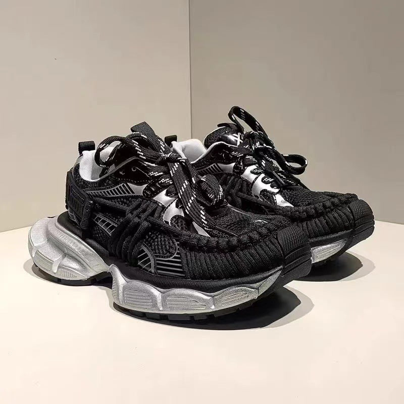 Womens Strappy Retro Chunky Elevating Fashion Sneakers