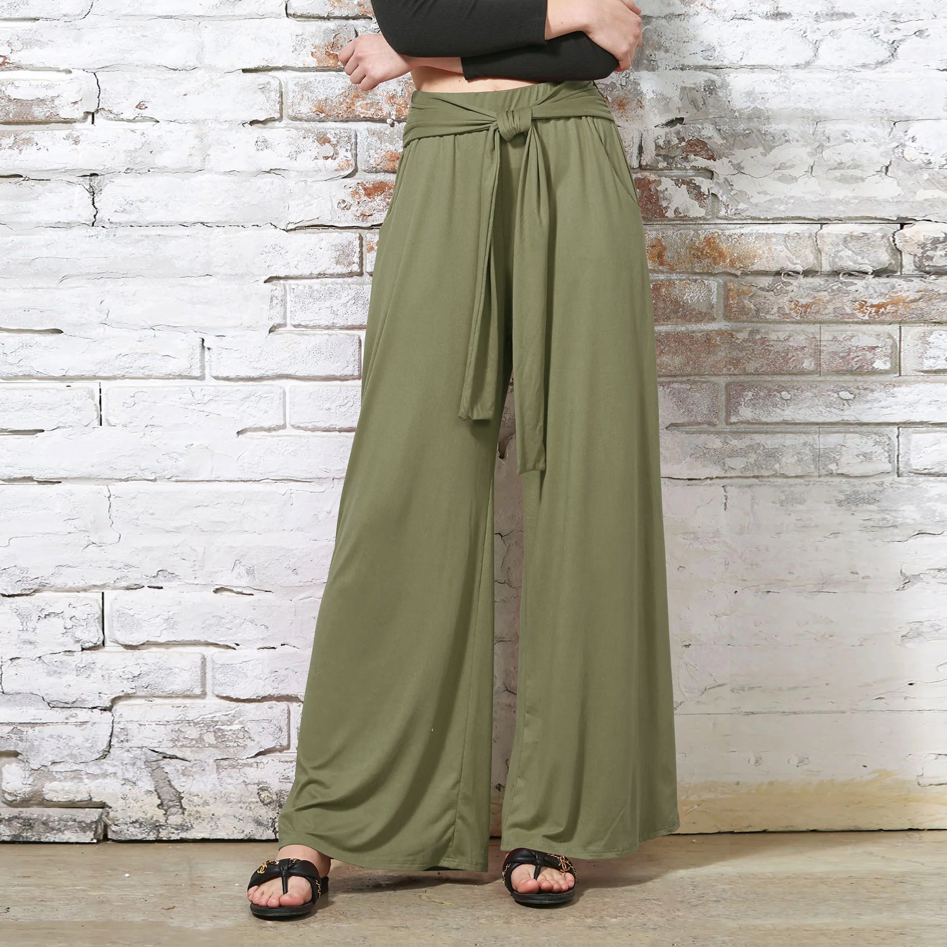 Women's Draped Lace-Up Wide Leg Pants  Soft Comfortable Casual Yoga Trousers For Autumn Winter