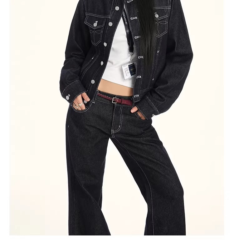 Deep Blue Low-rise Wide-leg Slightly Flared Jeans That Dont Cling To The Legs