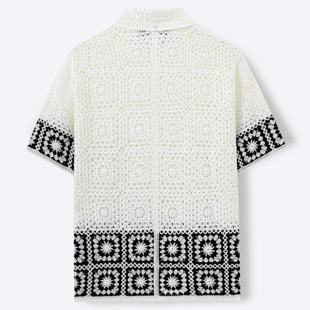 Mens Short-Sleeve Water-Soluble Hollow-Out Knit Top