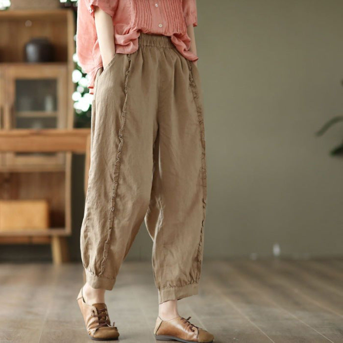 High-waisted Figure-flattering Solid-color Capri Harem Pants