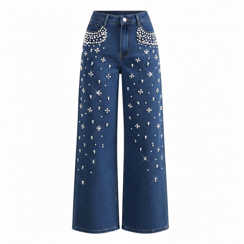Casual Loose-Fitting, Slimming Straight-Leg Denim Trousers