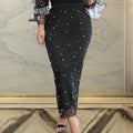 High Waist Bag Hip Mesh  Beaded Elastic Slim Fit Women's Skirt