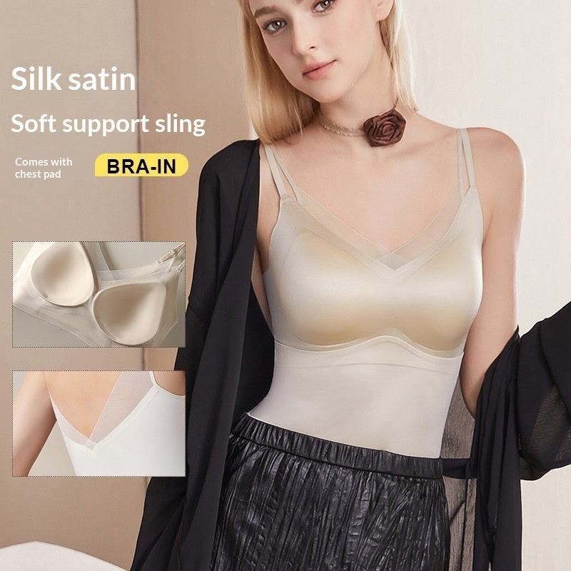 Mildly Luxurious Breathable Cross-Strap Mesh Slip In Silk Satin