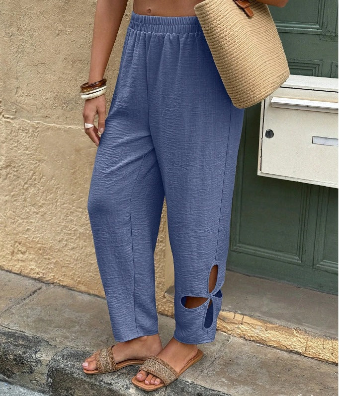 Everyday Side-pocket Hollow-out Full-length Comfortable Womens Pants