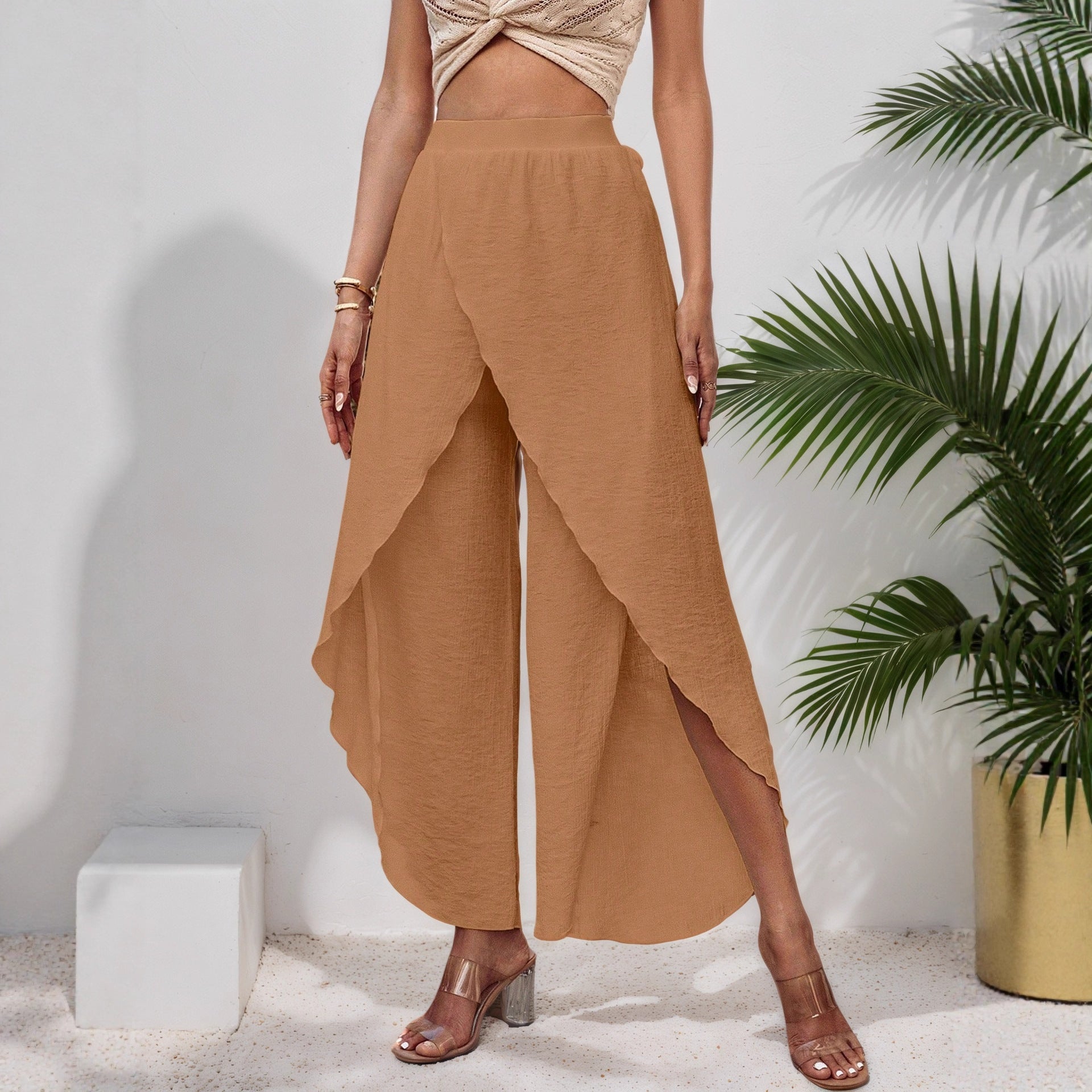Patchwork Loose Irregular Wide-leg Casual Pants Womens