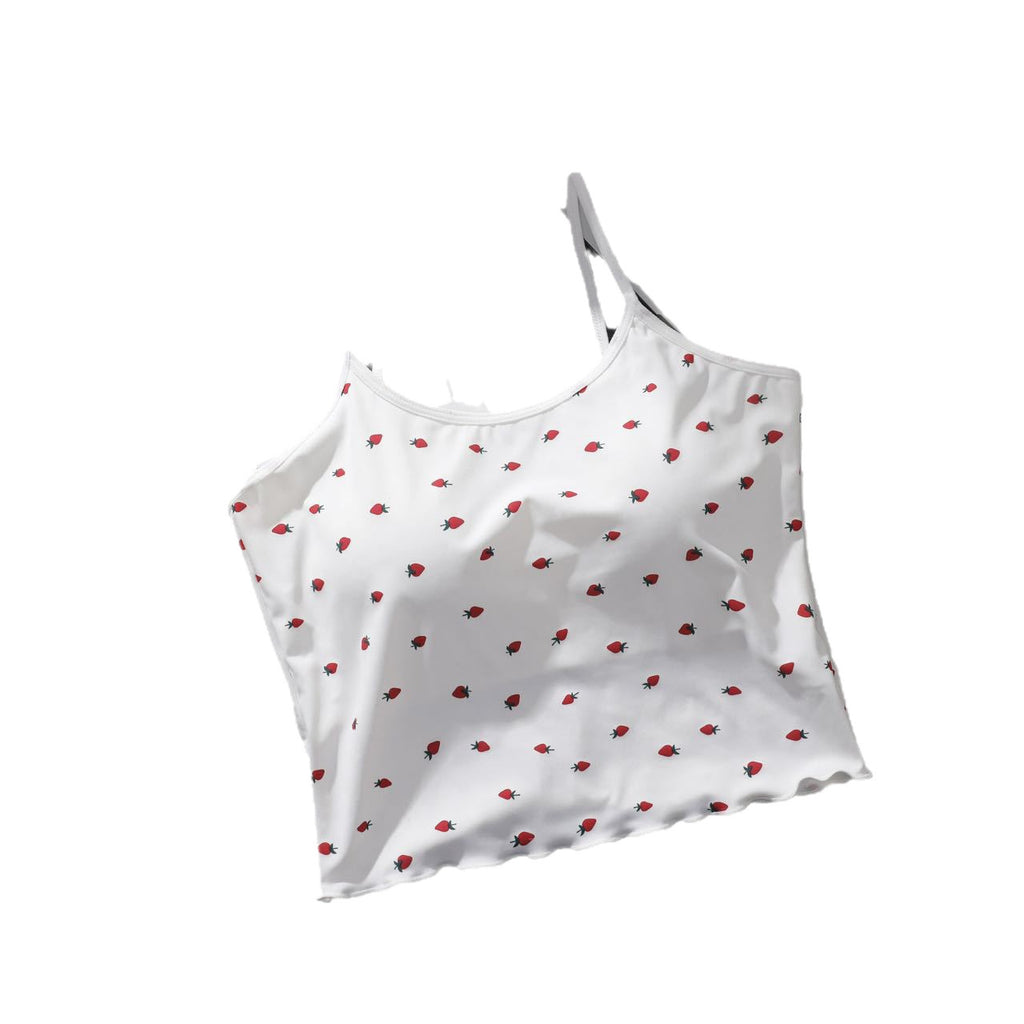 Ruffle-edged Outerwear Top With Built-in Chest Pads And A Strawberry Print