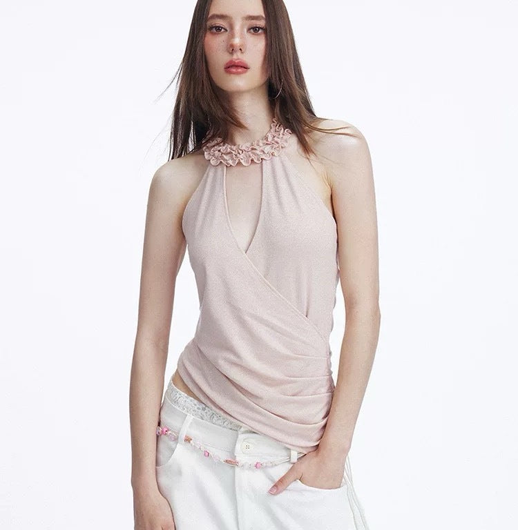 Women's Fashionable Sexy Glittery Knitted Halterneck Tank Top