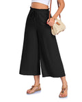 Fashionable Loose-fitting Capri Wide-leg Pants With Pockets And An Elastic Waistband