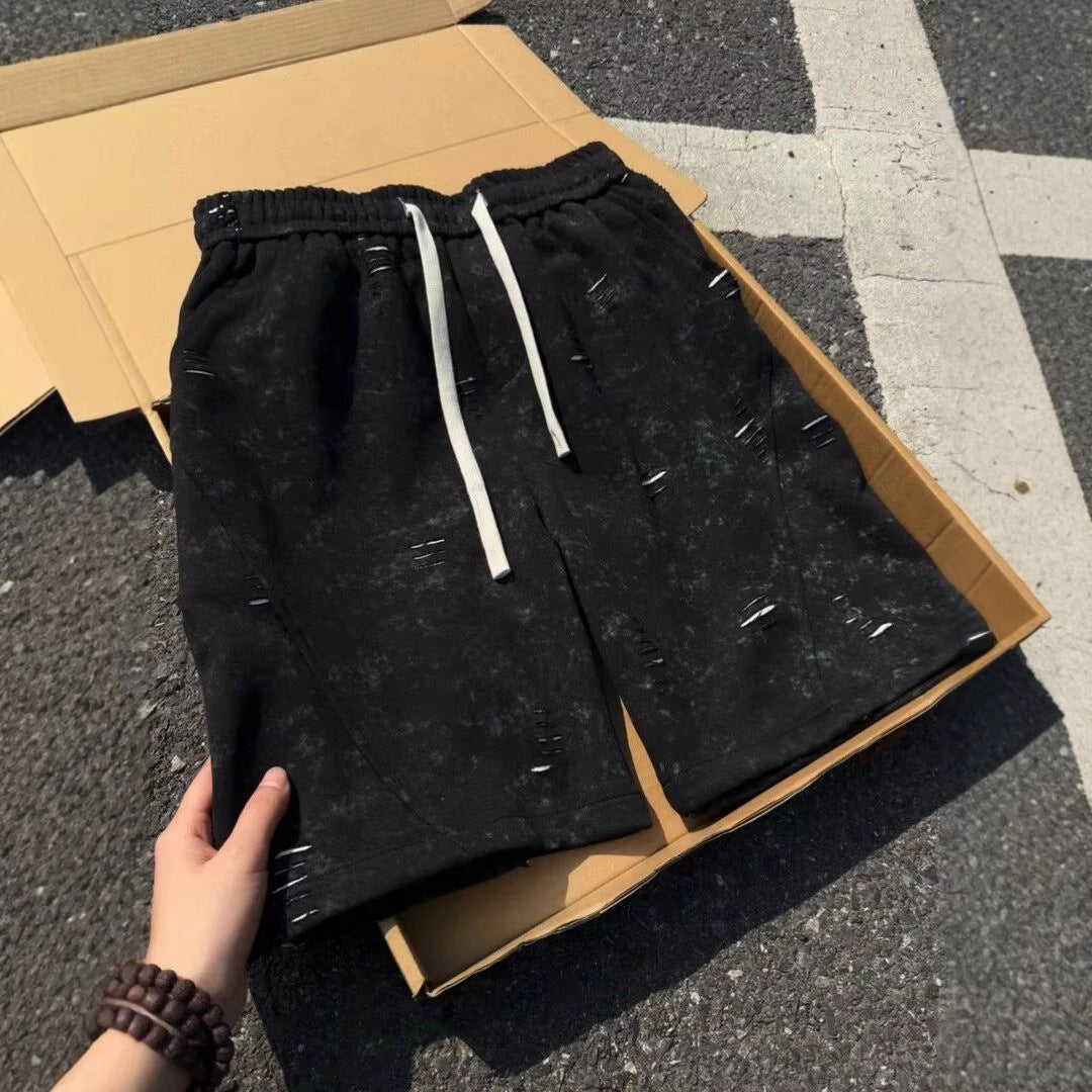 Retro Ripped Slant-Cut Shorts Men's Sweatpants