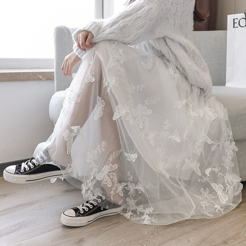 Mid-length A-line gauze skirt