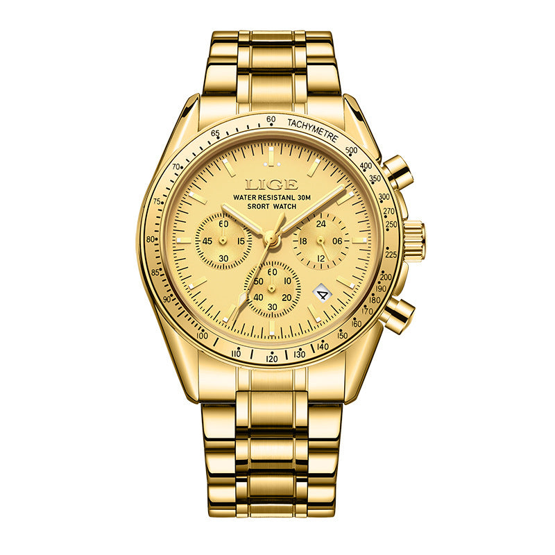 Mens Multifunctional Waterproof Calendar Luminous Quartz Watch
