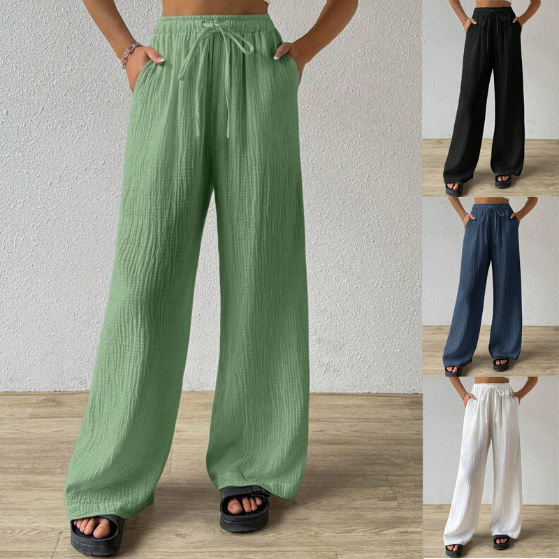 Fashionable Womens Versatile Elastic Waist Casual Wide-Leg Pants