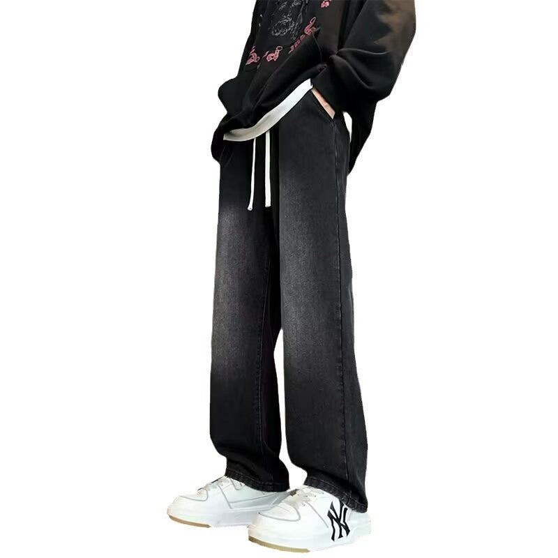Japanese-style Drawstring Elastic-waist Jeans For Men
