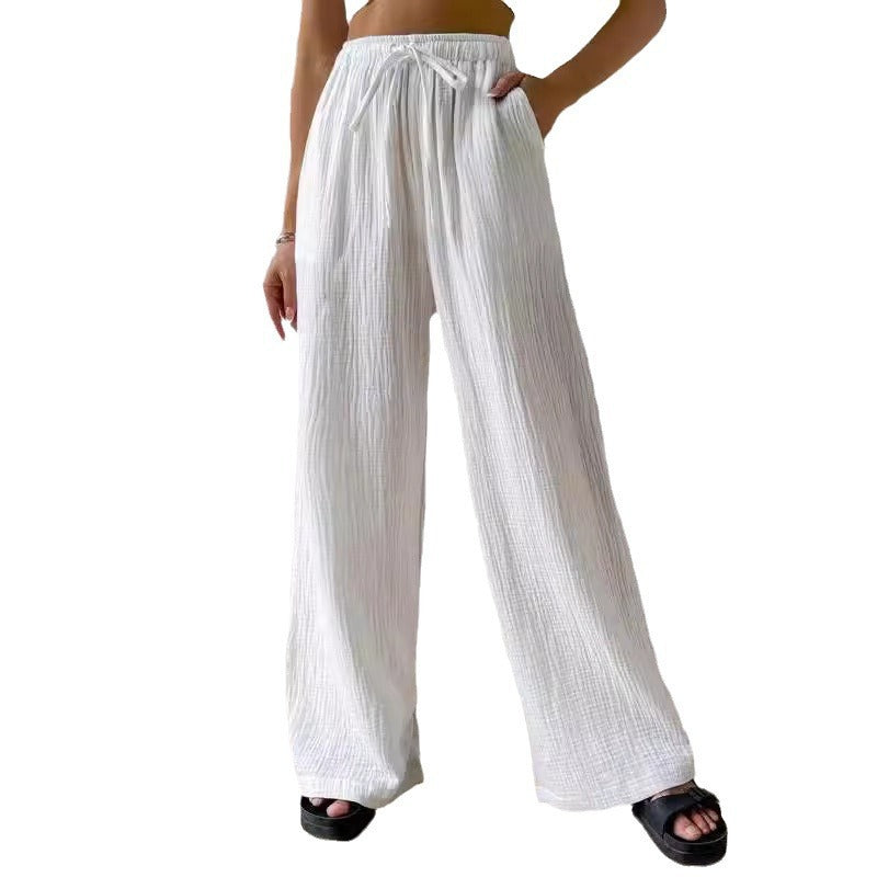 Fashionable Womens Versatile Elastic Waist Casual Wide-Leg Pants