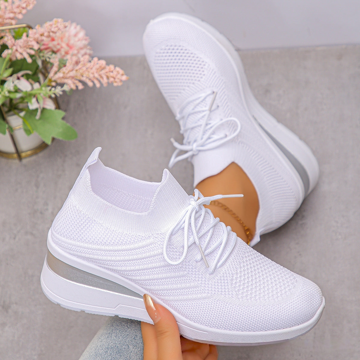 Knitted Breathable Multi-colored Slip-on Casual All-match Flyknit Sneakers
