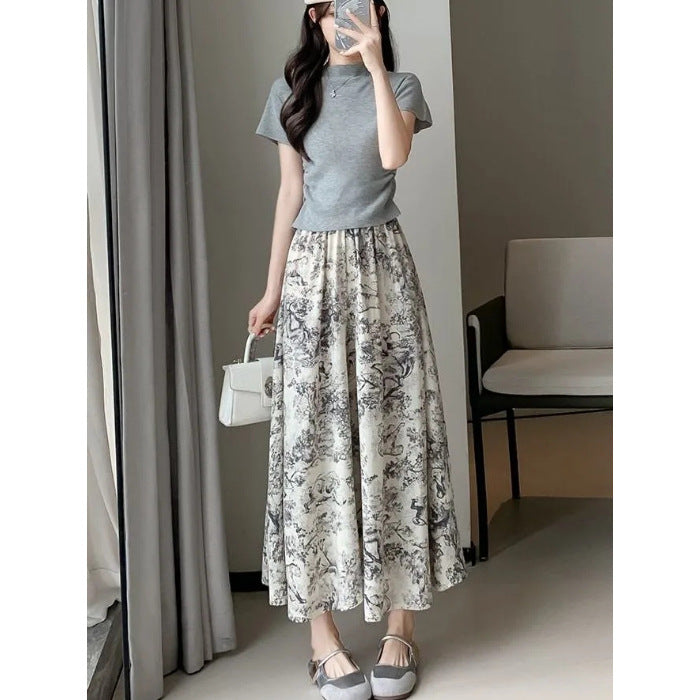 Women's Slim-fit Ink-wash Wide-leg Pants