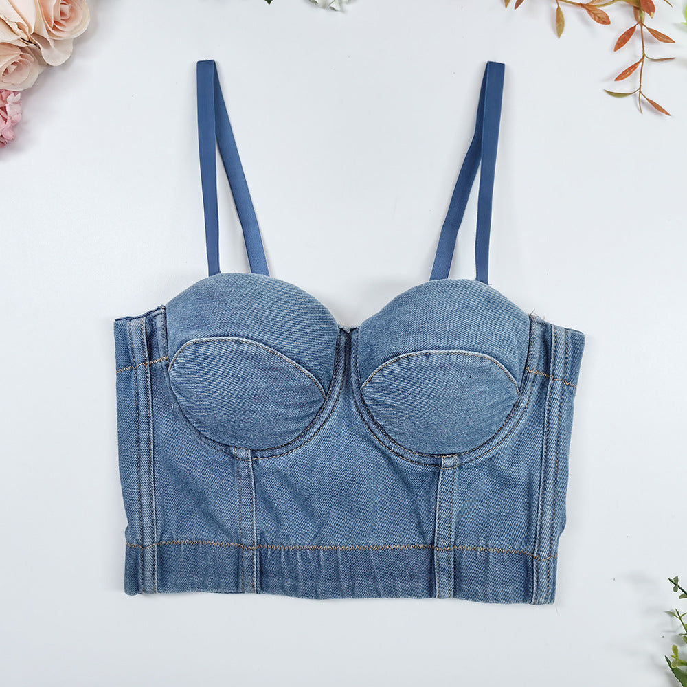 Women's Fashionable All-matching Denim Camisole Top