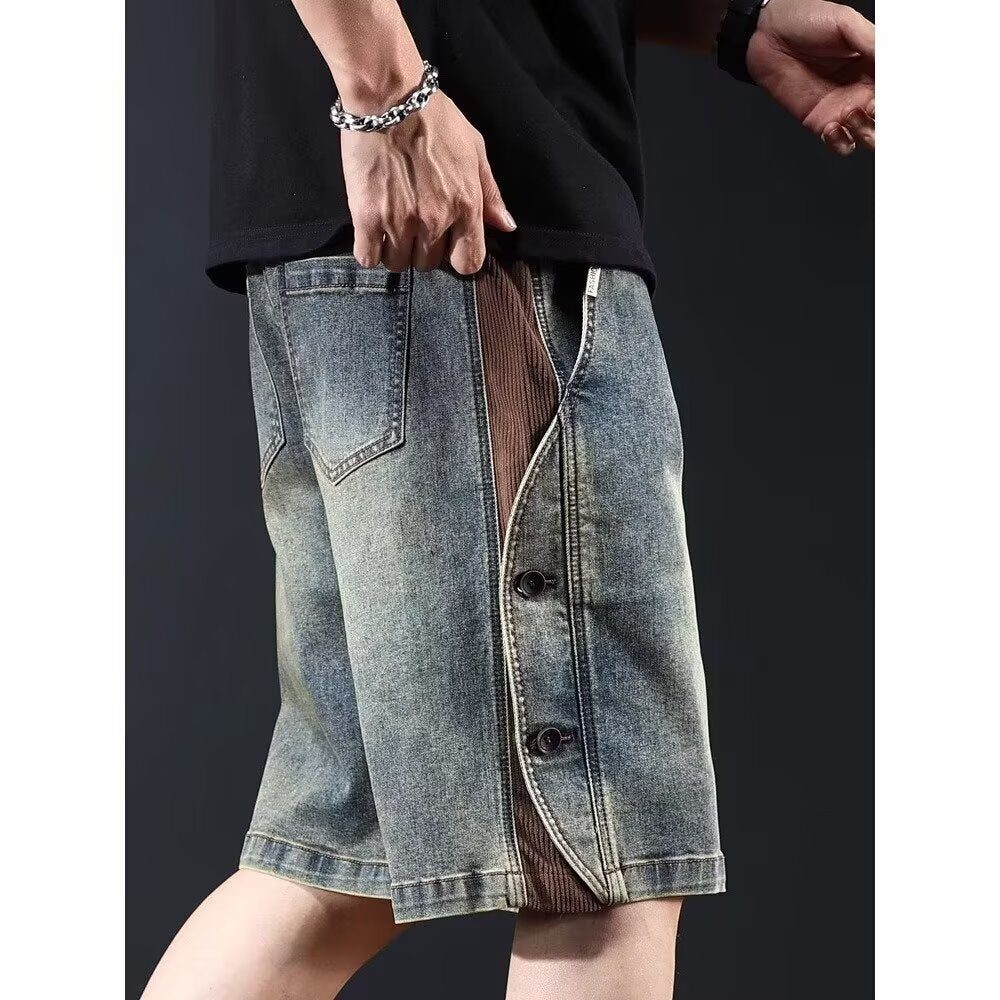 Washed Five-point Pants Casual Patchwork-style Versatile Trousers