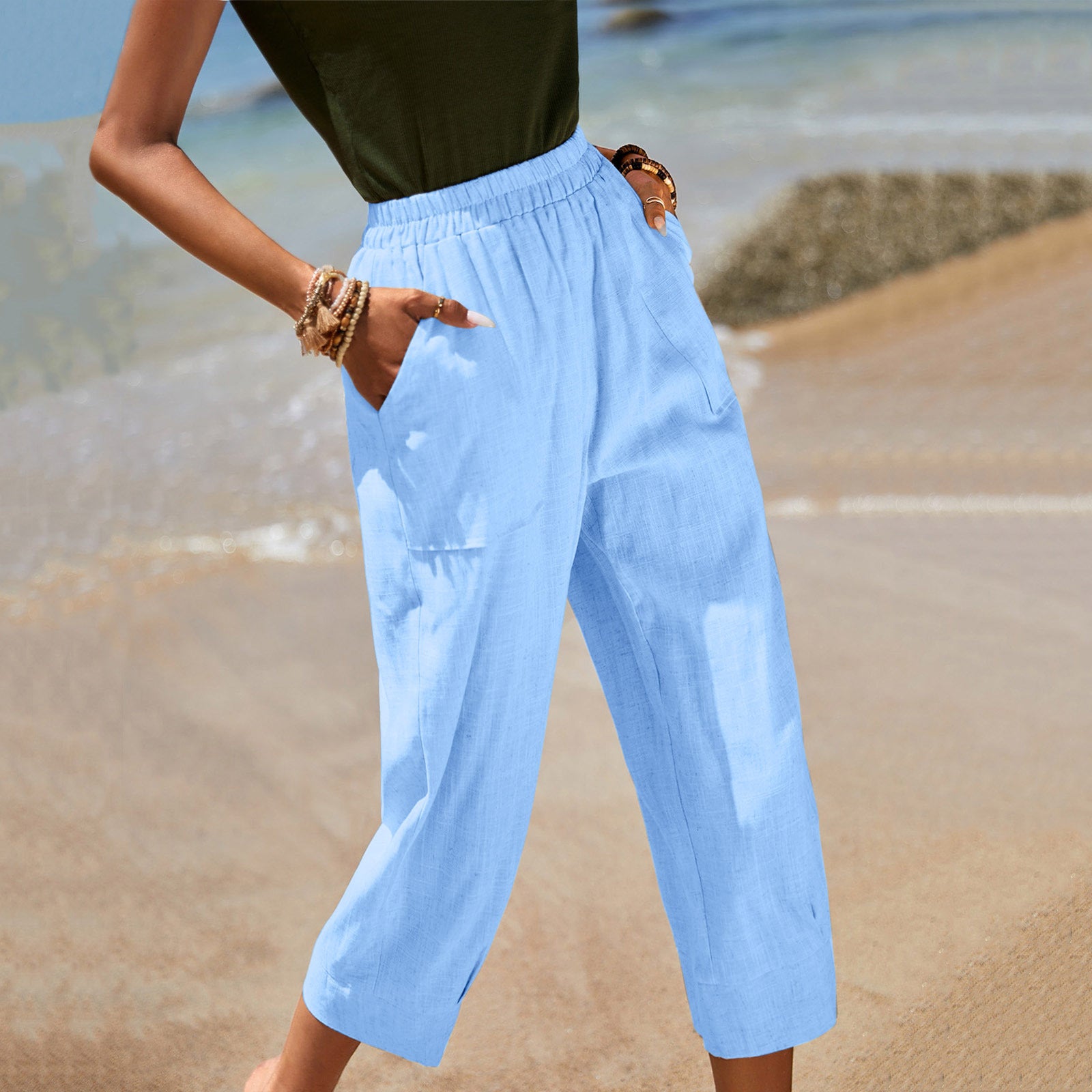 Casual Wide-leg Cotton-linen Relaxed-fit Tapered Pants
