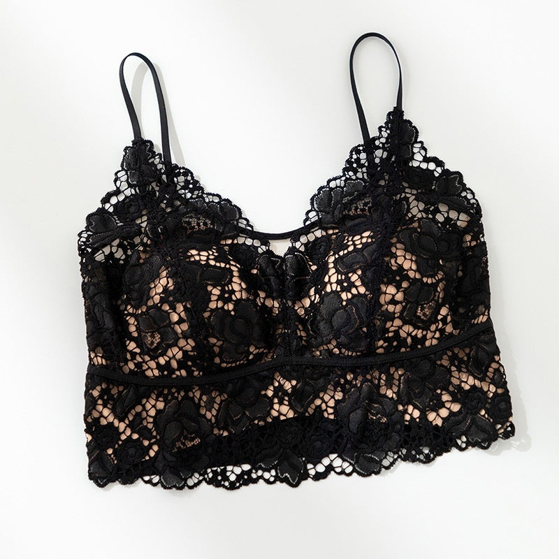 French-style Lace Mesh Camisole With Chest Pads Lightweight Outerwearbase Layer Top
