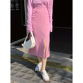 Women's Solid Color Versatile Mid Length Slit Skirt