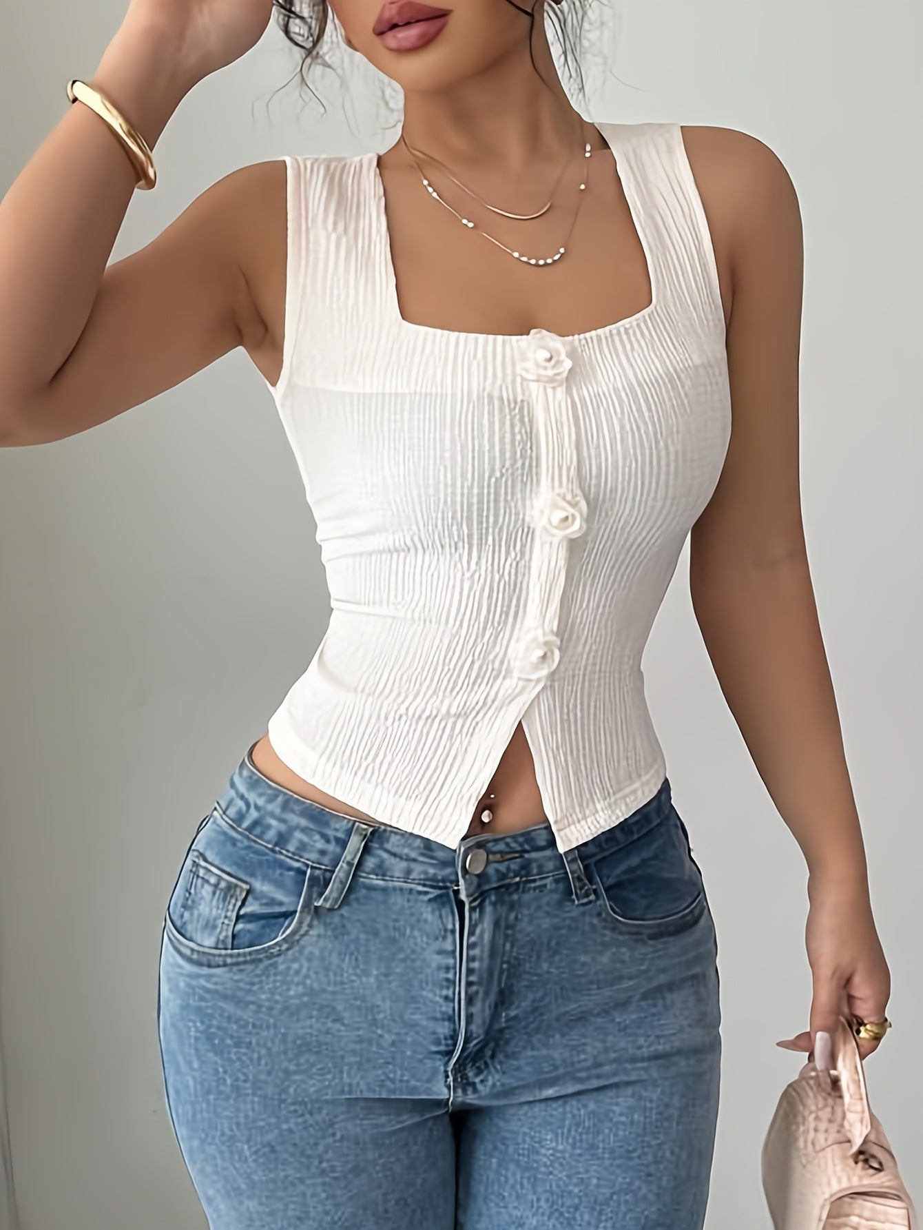 Knitted Camisole Womens New OuterwearLayering Short White Top