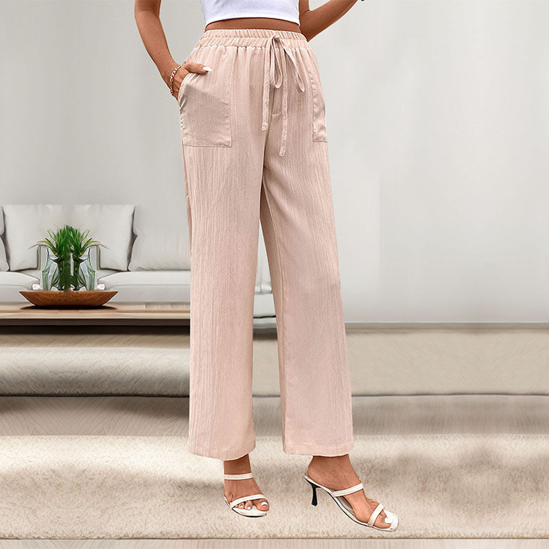 European And American-style Casual Elastic-waist Pants Womens High-waisted Straight-leg Trousers