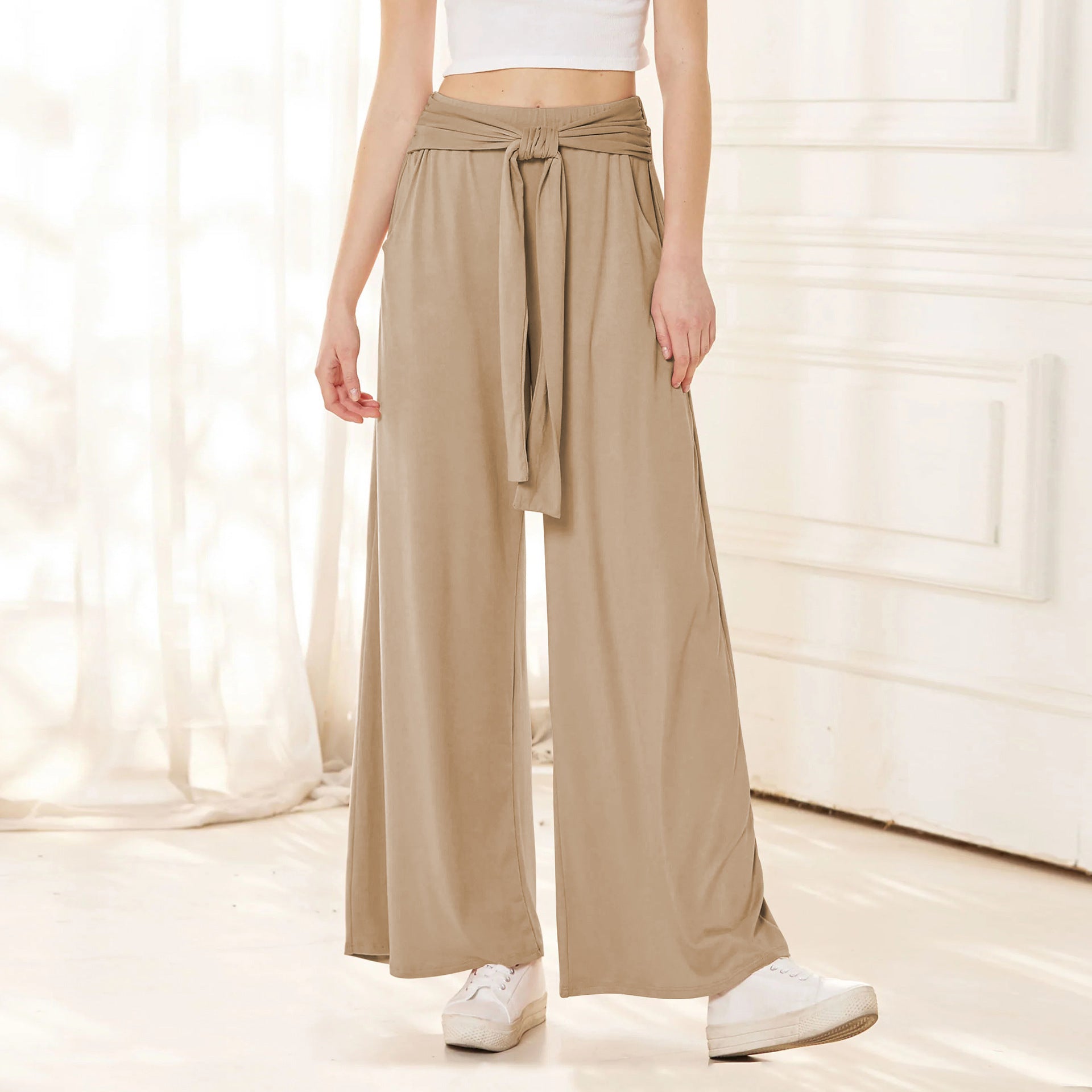 Women's Draped Lace-Up Wide Leg Pants  Soft Comfortable Casual Yoga Trousers For Autumn Winter