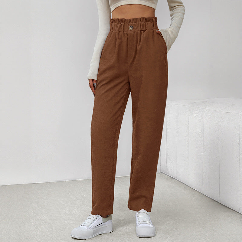 Women's Casual Elastic Waist Corduroy Straight-leg Pants