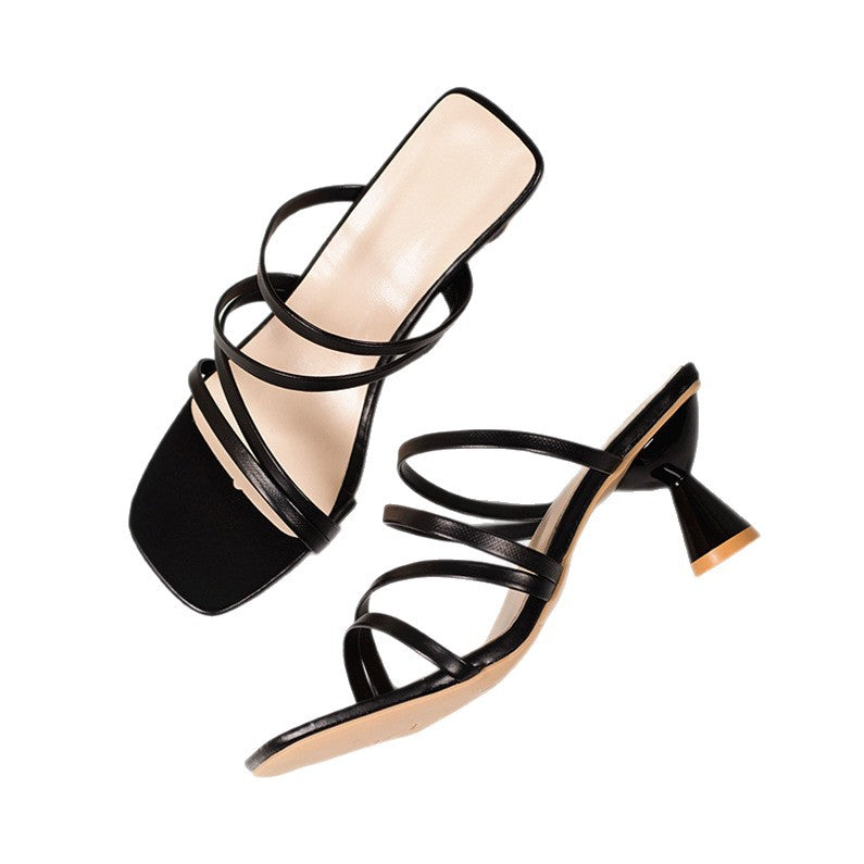 Plus-size Fish-mouth Fashionable Square-toe Stiletto-heeled Outdoor Sandals For Women