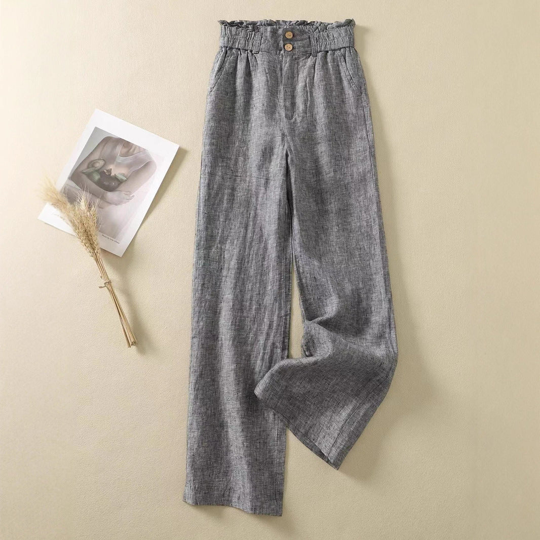 Linen Wide-leg Pants Female High Waist Drooping