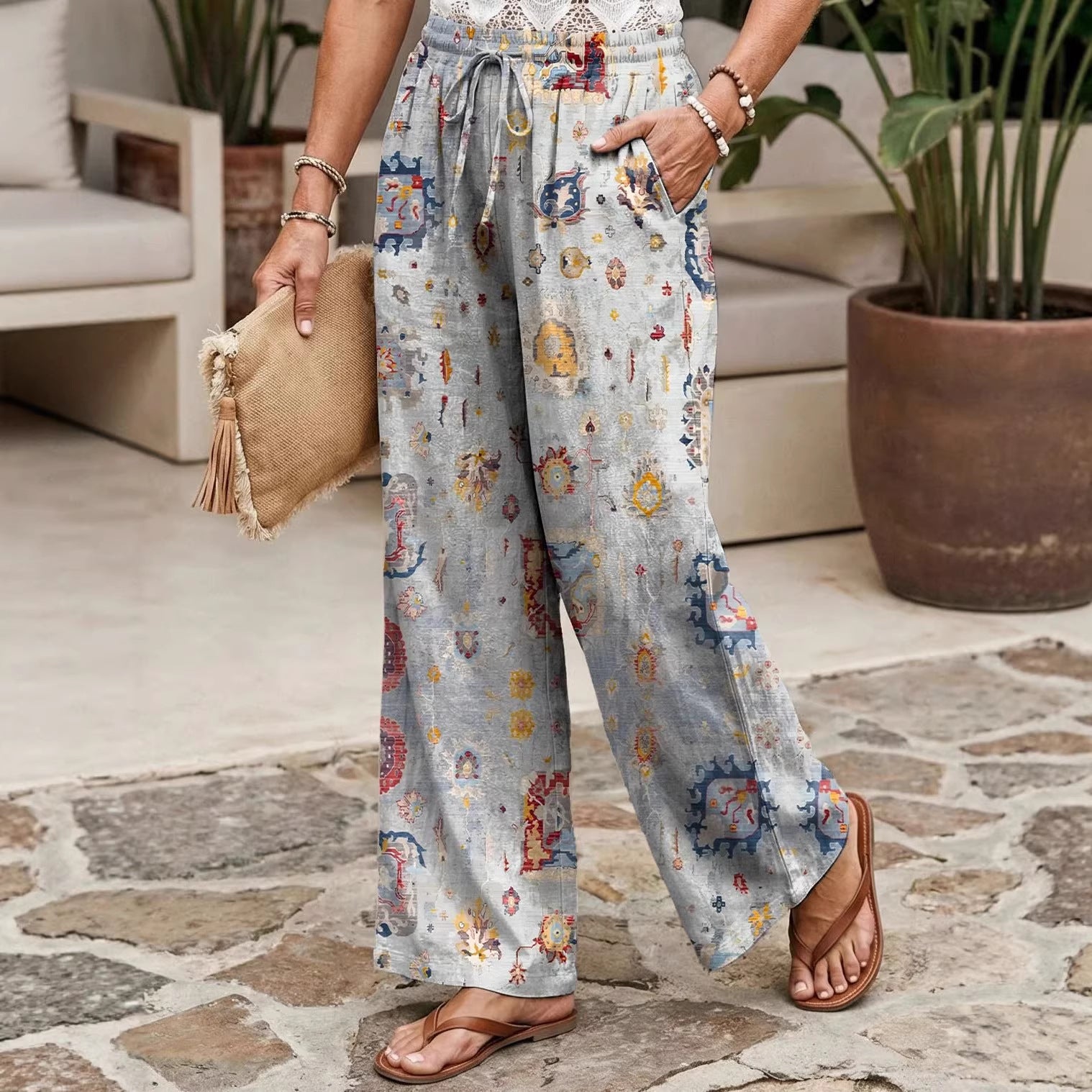 Best-Selling Loose Casual Fashionable Wide-Leg Pants With Digital Print